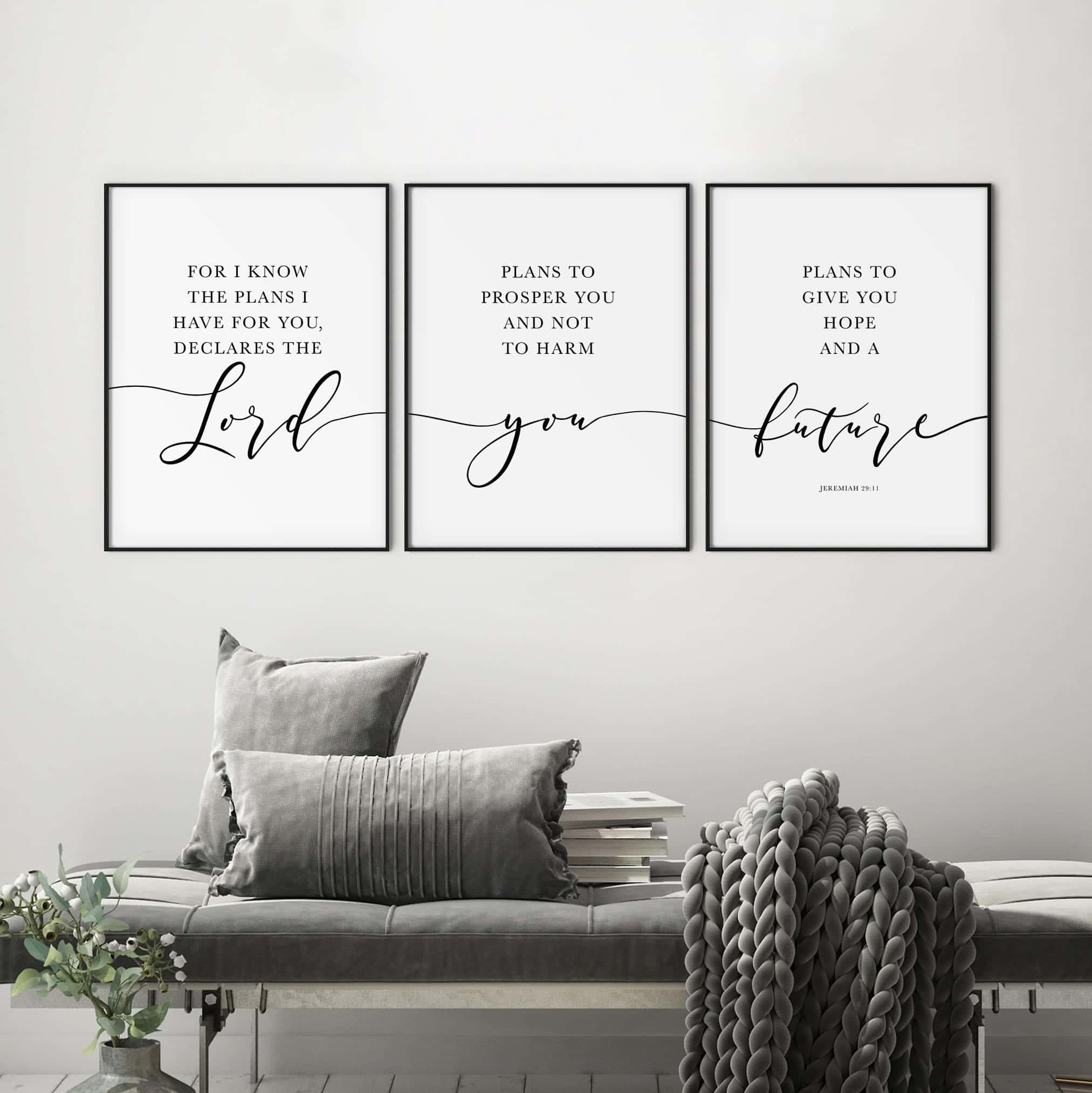 For I Know the Plans I have for You, Jeremiah 29:11 | Trio Set, Christian Wall Art, A2 at XILEF Art